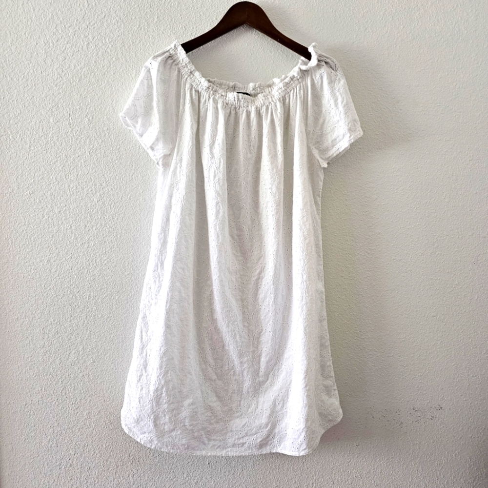 Ellos white eyelet dress size 16 off shoulder shift style lined summer spring - Picture 6 of 9